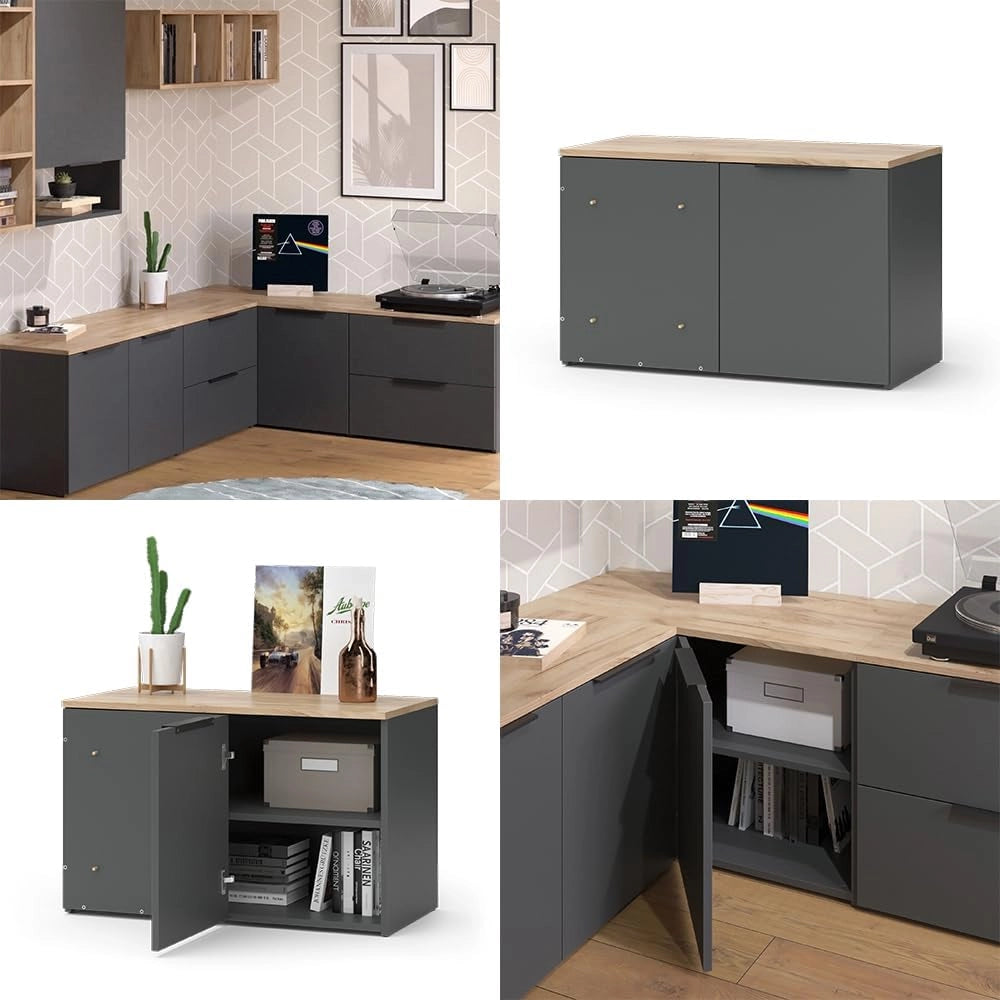 Credenza Wido, Antracite, 80 x 50 cm Cassettiera ad angolo con anta, per la conservazione e l'utilizzo salvaspazio negli angoli