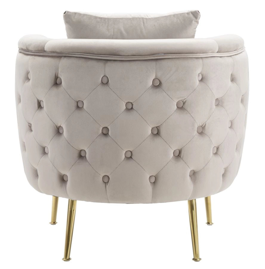 Poltrona in tessuto grigia con gambe dorate cm 76x74x71