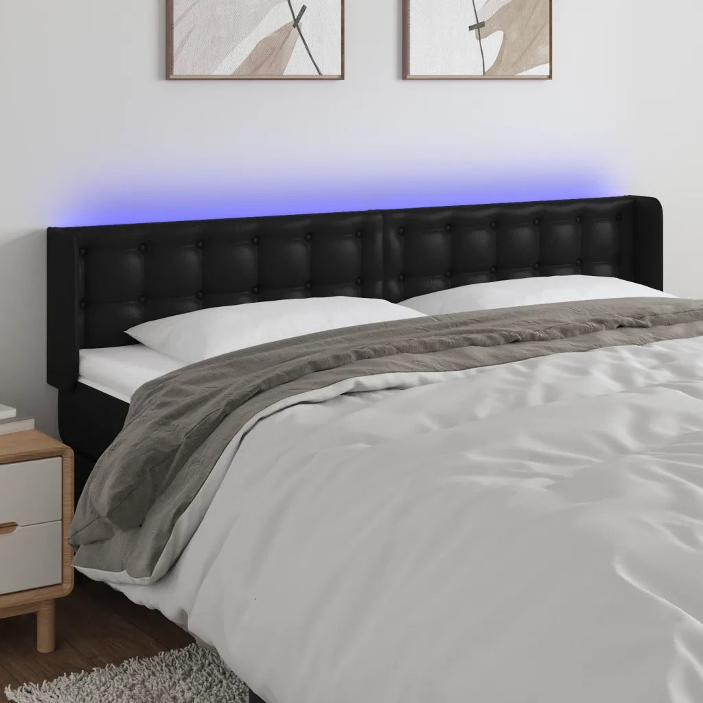 Testiera | Testata a LED Nera 183x16x78/88 cm in Similpelle