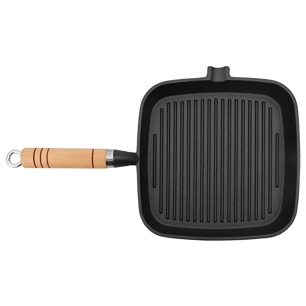 Padella Tegame Griglia in Ghisa con Manico in Legno 20x20 cm CFW5799372