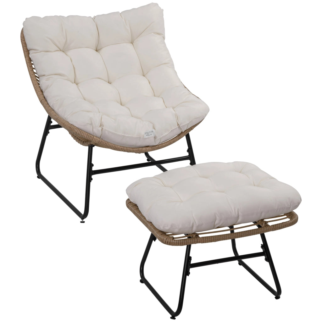 Poltrona da giardino con poggiapiedi in resina rattan e cuscini ¨C zephmum ¨C naturale