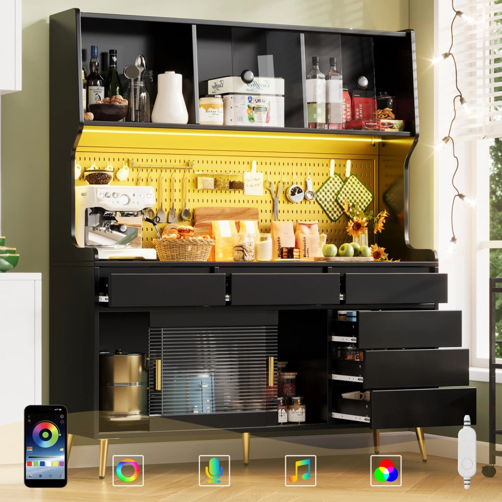 Credenza alta nera 145x39x171 cm con LED controllabili tramite app