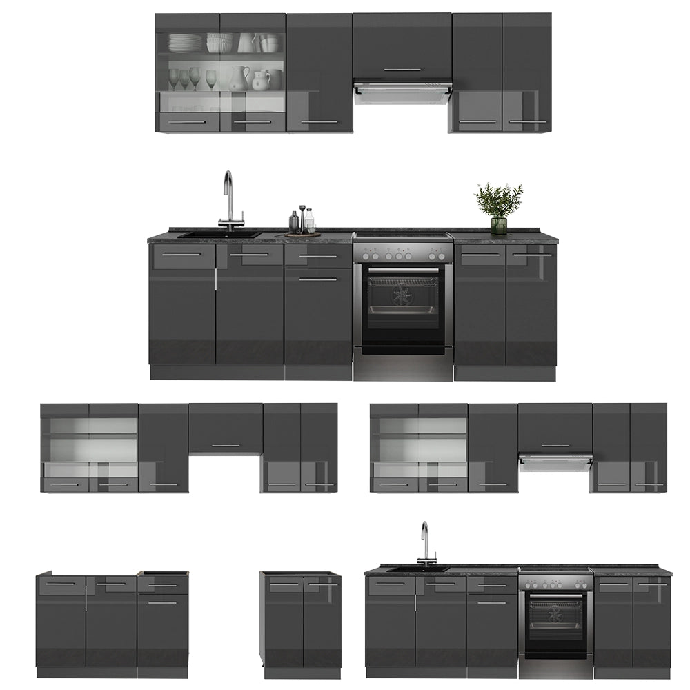Cucina componibile Fame-Line Antracite lucido/Antracite 240 cm, PL Antracite Vicco