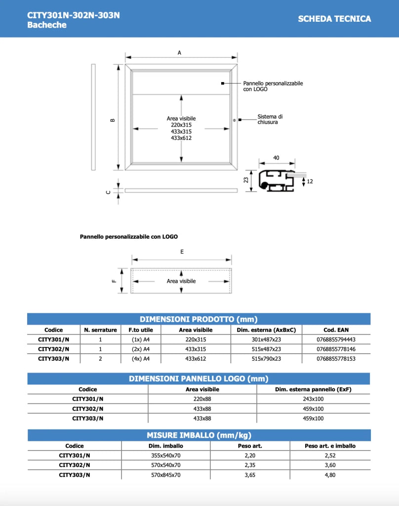 Bacheca per esterni porta Menu nera - 4 x A4 LED