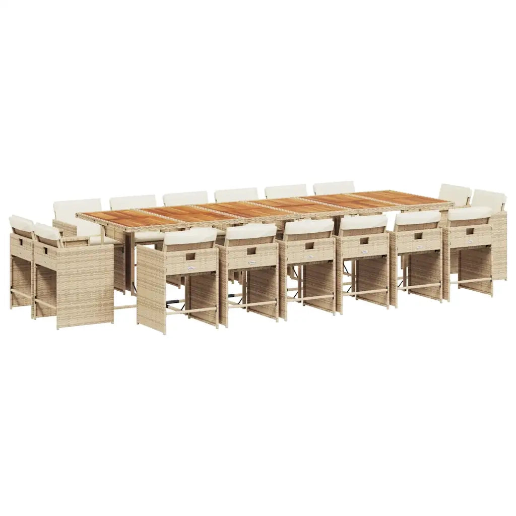Set da Pranzo da Giardino 17 pz con Cuscini Beige in Polyrattan 3211252