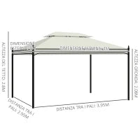 Gazebo da Giardino 3x4m in Acciaio con Doppio Tetto e 4 Tende Laterali, Crema