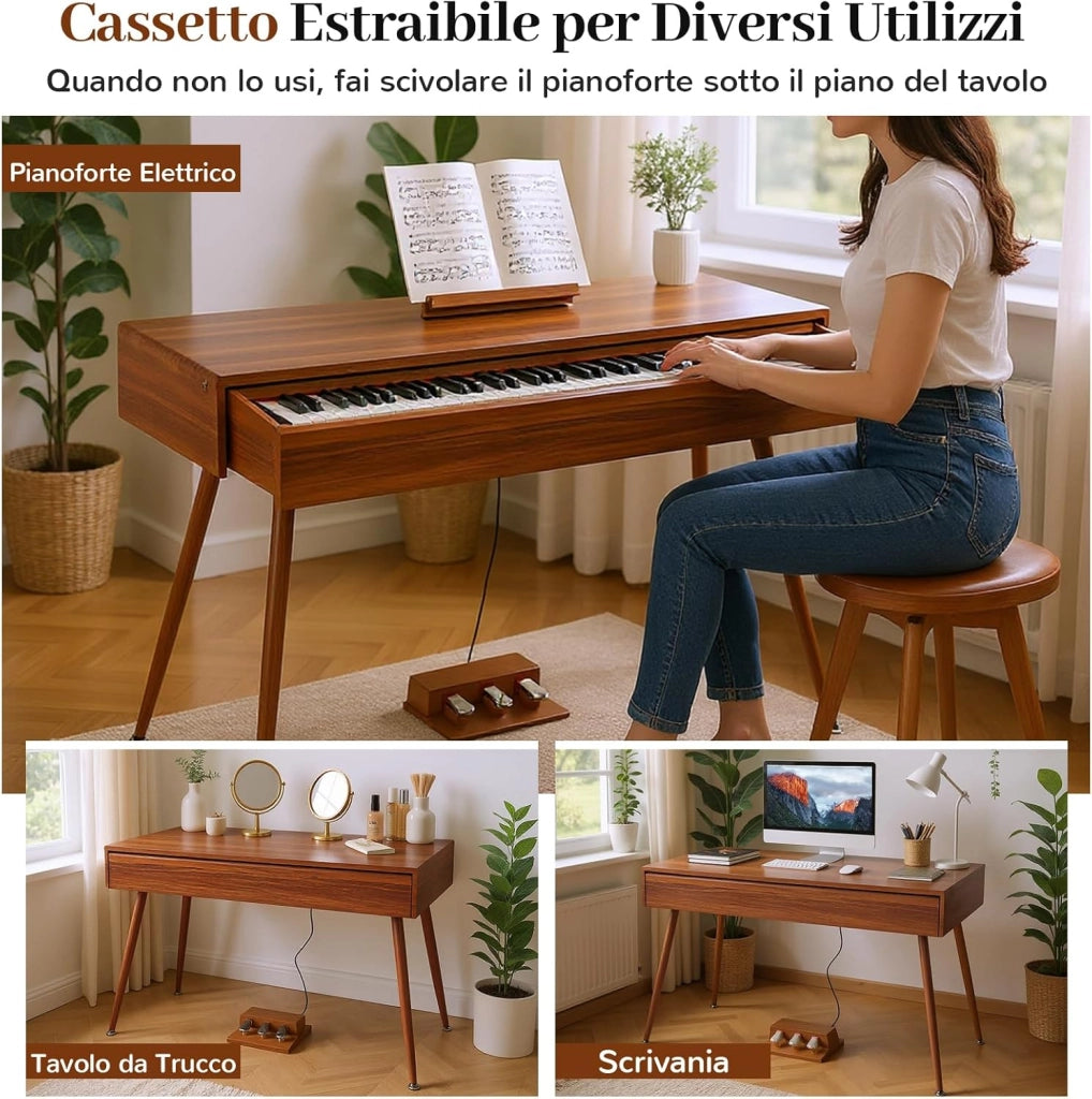 Pianoforte Digitale a 88 Tasti, con Azione a Martello Graduata, Pianoforte Elettrico a Grandezza, con Cassetto Estraibile e Altoparlanti Doppi, Pianoforte Digitale per Principianti