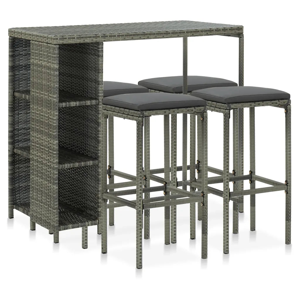 Set da Bar da Giardino 5 pz con Cuscini in Polyrattan Grigio cod mxl 35500