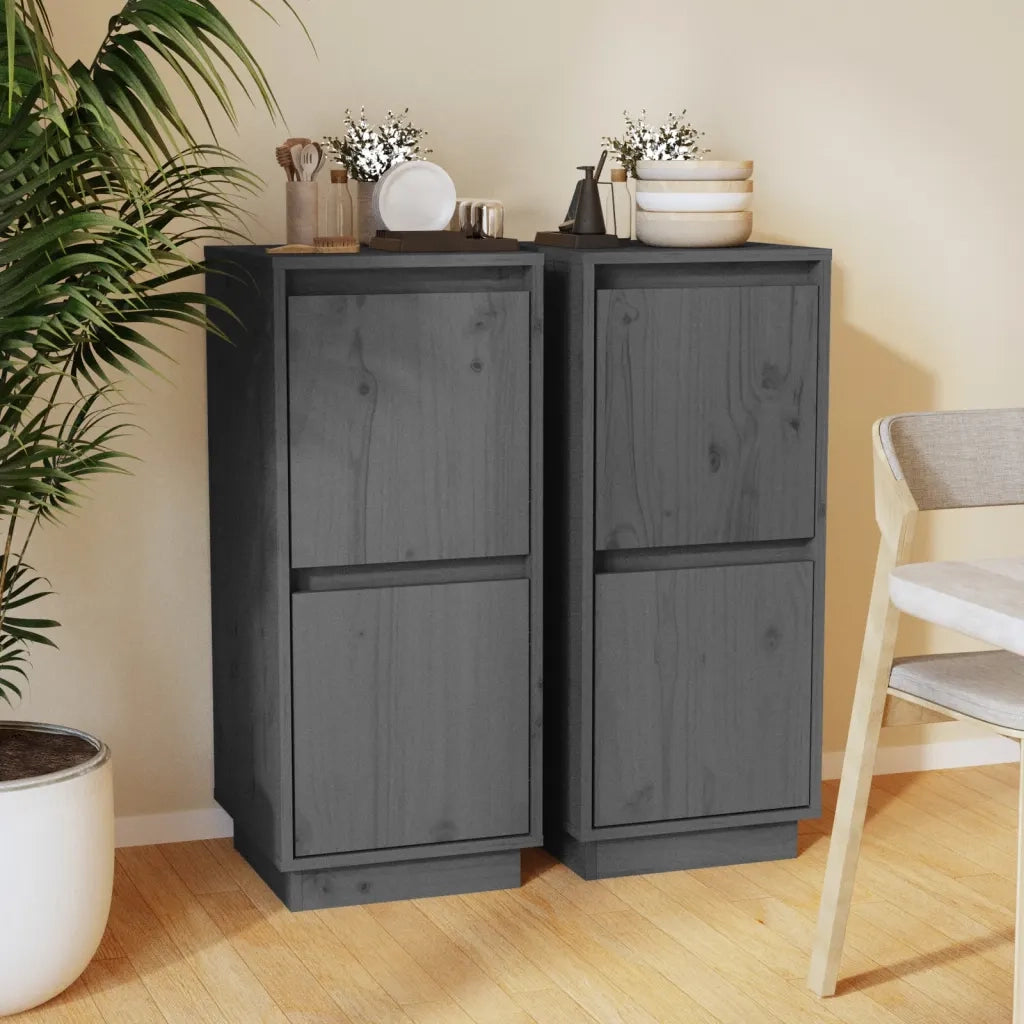 Credenze 2 pz | Madia | Buffet da pranzo | Armadio da pranzo Grigie 31,5x34x75 cm in Legno Massello di Pino