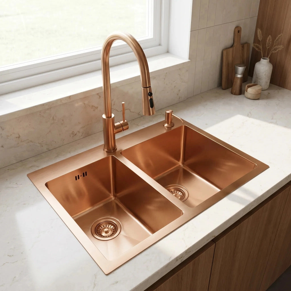 Lavello In Acciaio Toby Brush Copper senza rubinetto da cucina
