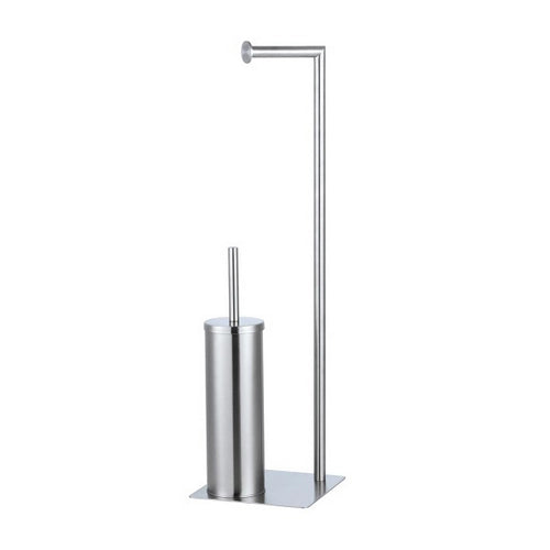 Piantana portascopino con portarotolo base rettangolare in acciaio satinato L30xH80,5xP20 cm Feridras