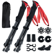 Set di 2 bastoncini da trekking pieghevoli leggeri da 115-130 cm con regolazione rapida design ergonomico alluminio rosso 20_0016096