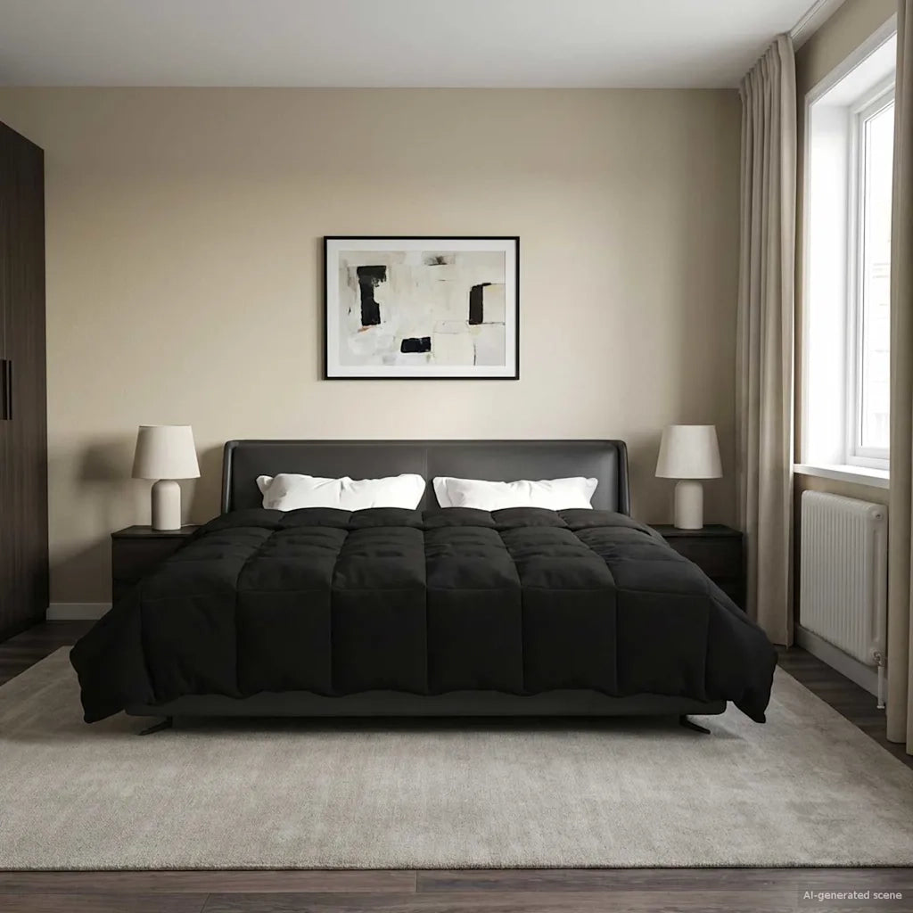 Piumone | Duvet Estivo Trapuntato Nero 200 x 200 cm Microfibra