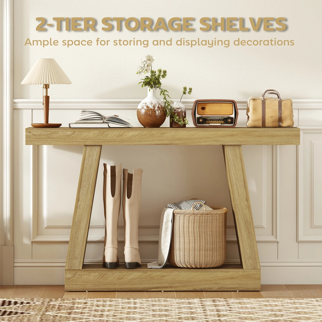 Tavolo Consolle 140 cm. Retro Divano con Contenitore. Rovere.