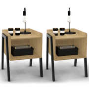IDMarket - Juego de 2 mesitas de noche de madera NEW 1 nicho con patas de metal negro