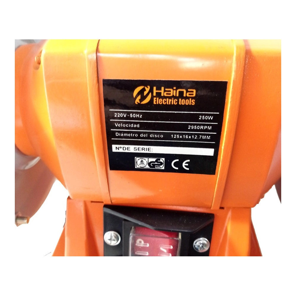 Trade Shop - Smerigliatrice Mola Da Banco 250w 2 Dischi 2 Pietre 125mm Professionale Hn-1206b -