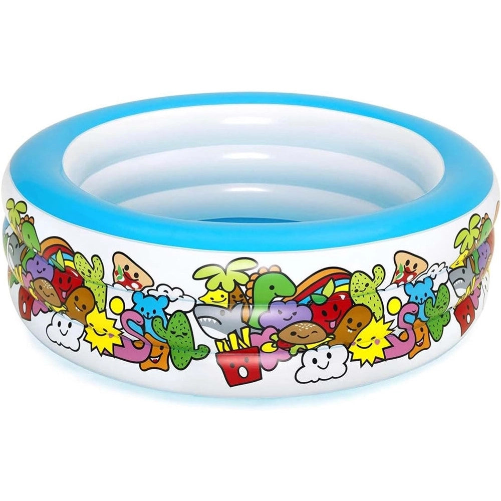 Trade Shop - Piscina Gonfiabile 3 Anelli Per Bambini Con Personaggi Frutti Piante 152x51cm 016156 -