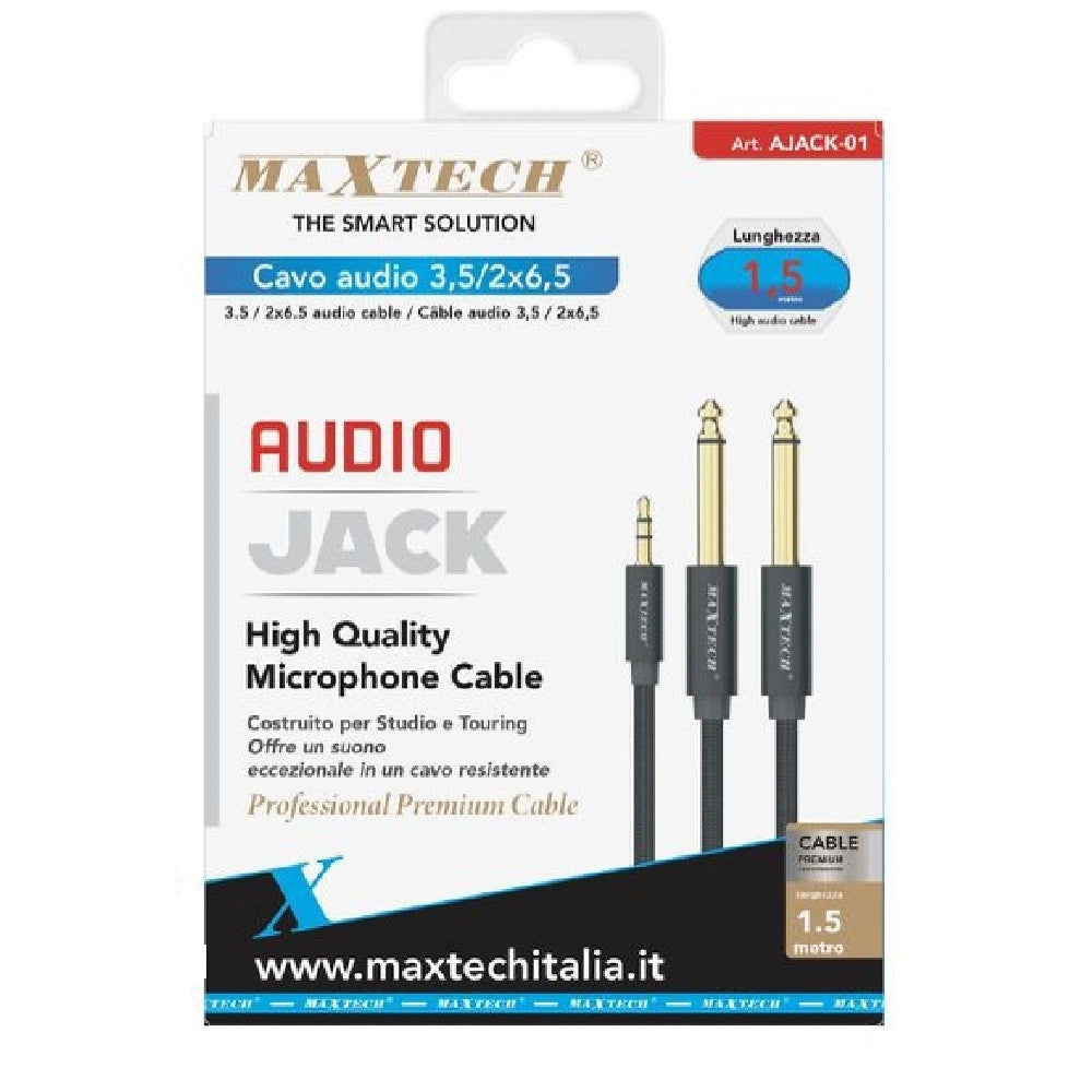 Trade Shop - Cavo Audio Aux 3.5mm Maschio A Doppio Cavo Jack 6.5mm Maschio Mono Ajack-01 1.5mt -