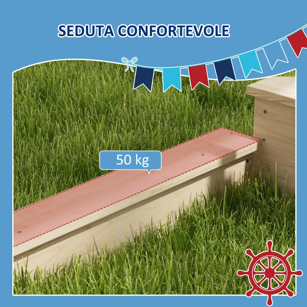 Sabbiera per Bambini 3-7 Anni con Tettuccio e Set da Cucina 180x103x144,5 cm in Legno di Abete