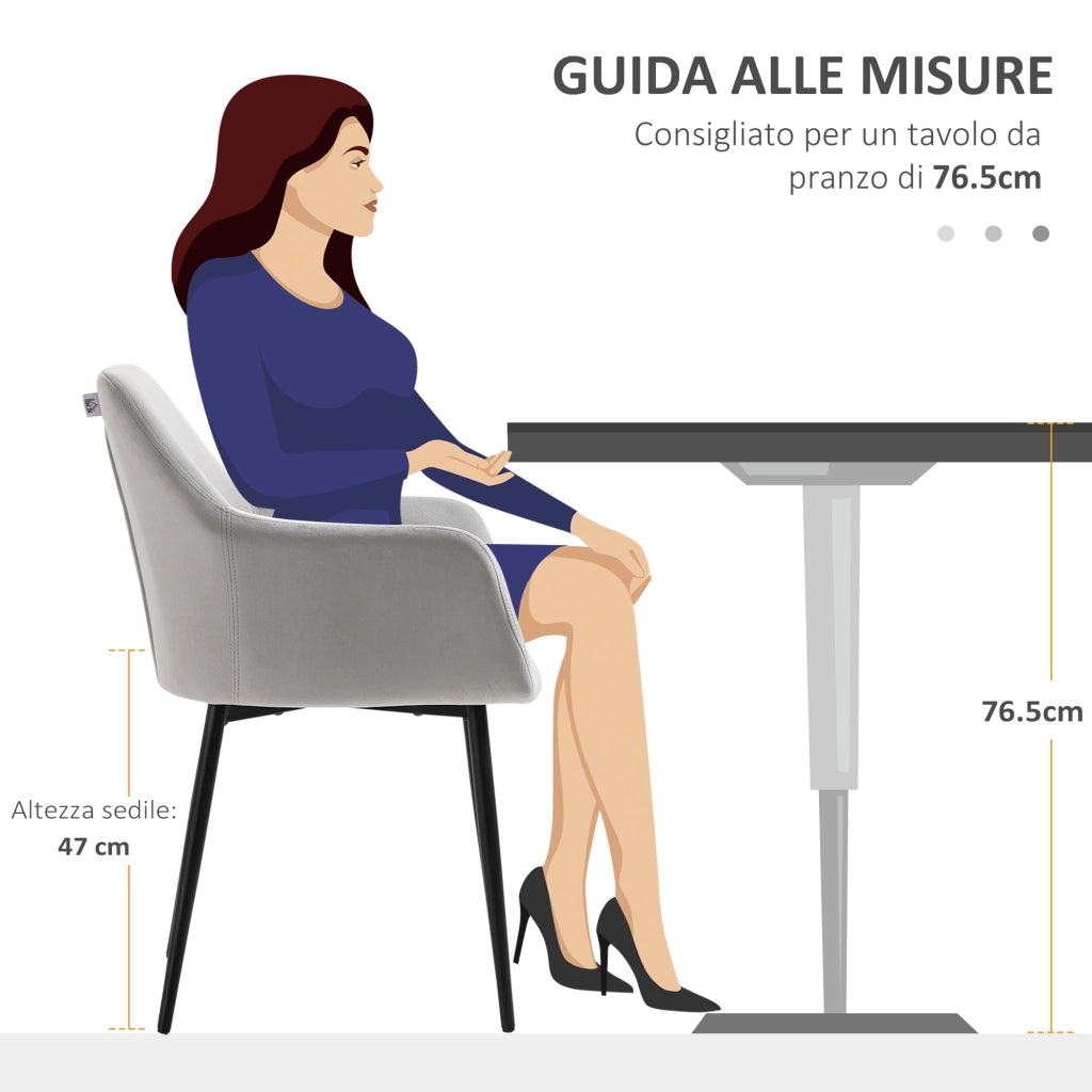 Easycomfort Set 2 Sedie per Soggiorno Nordiche con Schienale e Braccioli Ricurvi e Seduta Imbottita, 54x57x80 cm, Grigio