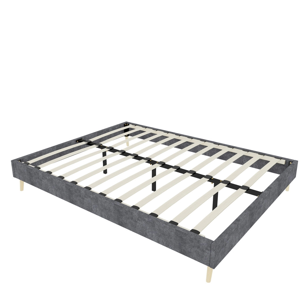 Letto matrimoniale 160x200 cm in tessuto e metallo, grigio