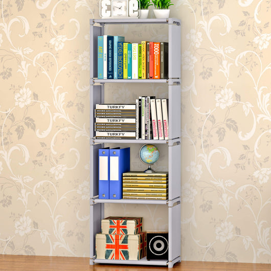 Libreria 5 Ripiani 52x31x144 cm in Metallo e Tessuto TNT Joy Silver/Grigio