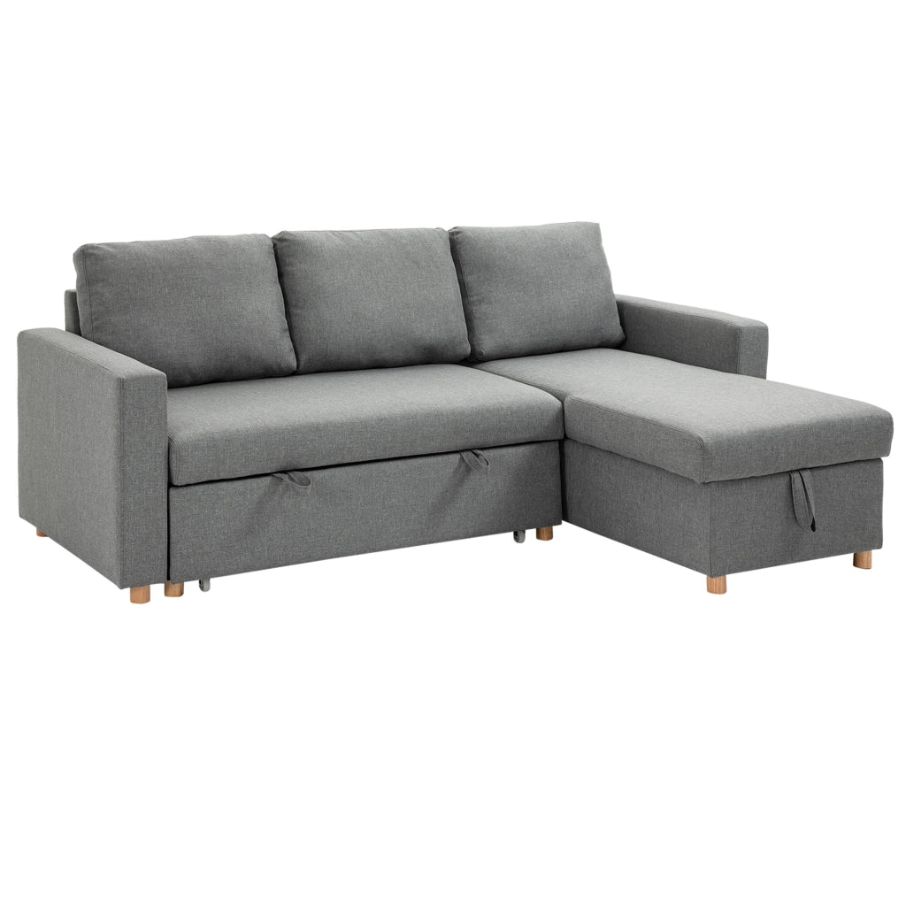 Divano Angolare Letto 3 Posti con Meridienne Reversibile e Contenitore ¨C Zephmum ¨C Tessuto Grigio