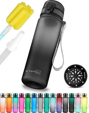 Bottiglia da bebida per bambini senza lattosio con beccuccio o filtro - 350ml, 500ml, 750ml - bottiglia leggera in Tritan BPA-free per asilo, scuola (Nero-grigio 500ml)