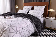 Tappeto di letto 220x240cm in tessuto geruit nero e bianco per 2 persone, con chiusura a rits e microvezel in stile moderno e geometrico