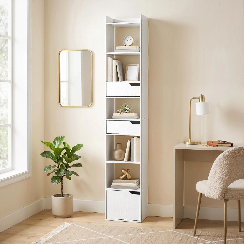 Libreria con ante e cassetti ¨C Zephmum ¨C Bianco 32x24x181,5cm
