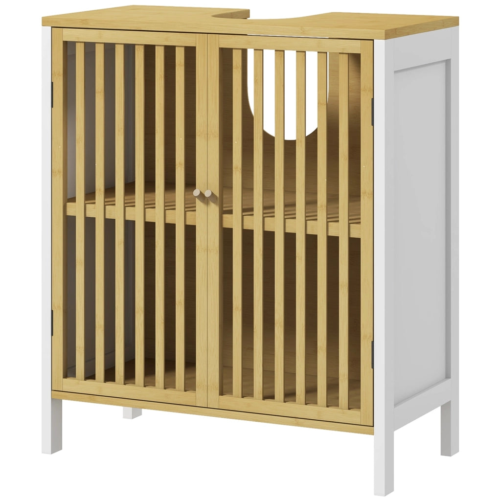 Mobile Sottolavabo 2 Ante con Ripiano Regolabile ¨C zephmum ¨C 60x30x70 cm MDF e Bamb¨´