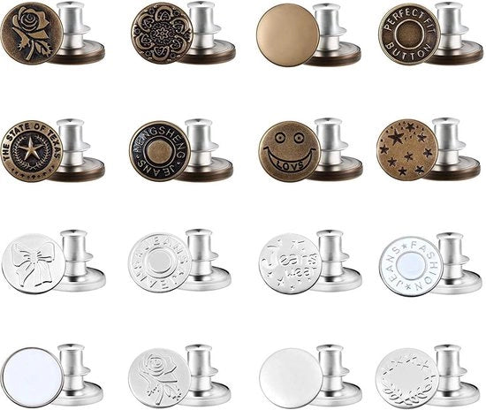 Set di chiodi metallici per jeans, 16 pezzi, 17 mm, chiodi a testa a martello con viti, chiodo per jeans da inchiodare, riparazione DIY