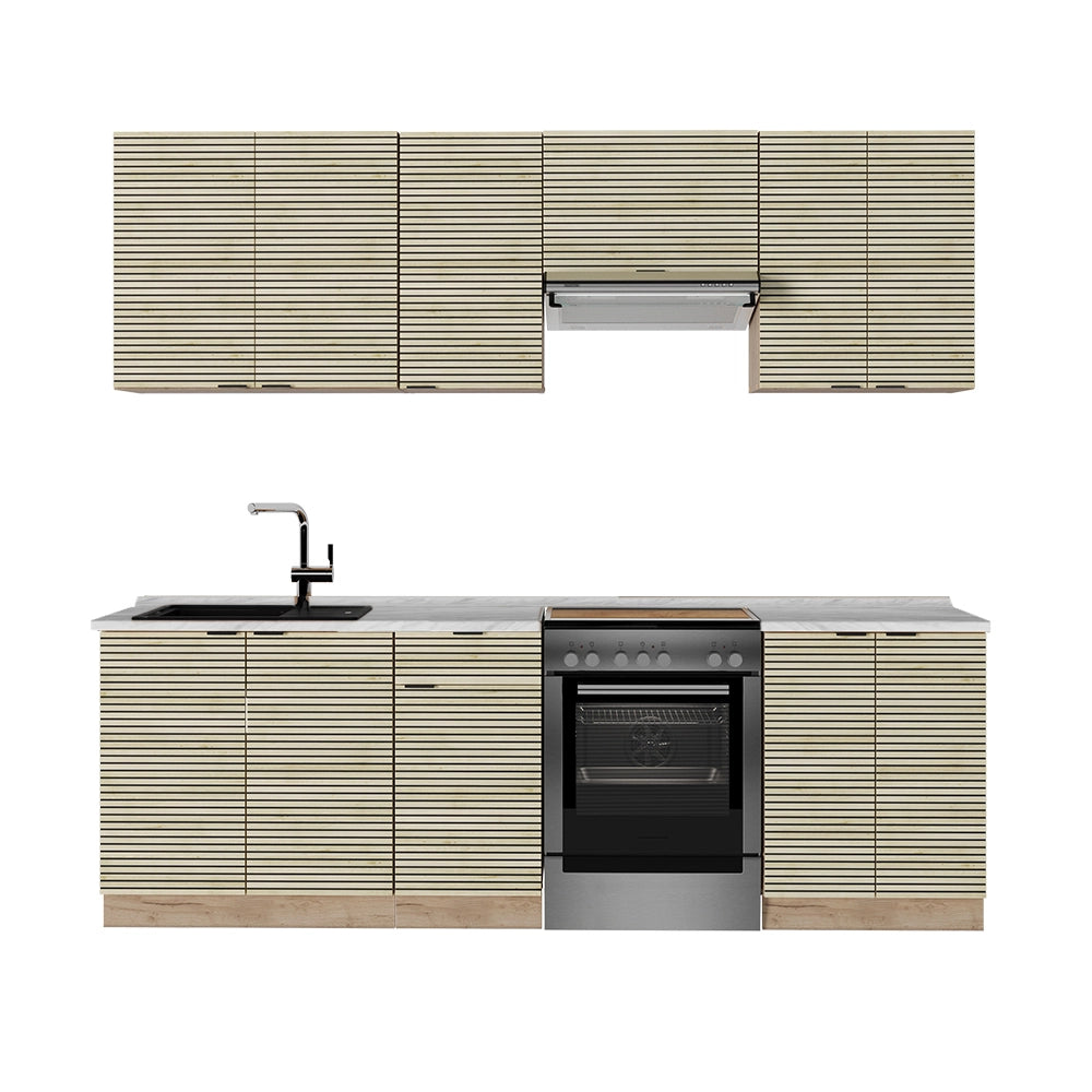 Cucina componibile Fame-Line Pannello in quercia/Rovere dorato 240 cm, PL Marmo Vicco
