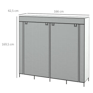 Armadio portatile in tessuto con 2 aste appendiabiti, 10 scomparti e 4 cassetti, grigio scuro