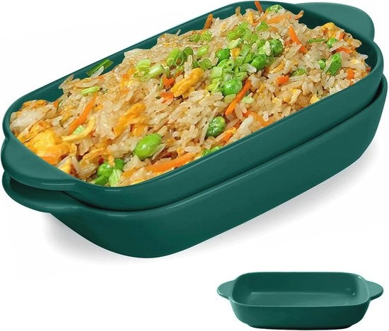 Set di 2 Piatti a Cottura di Ceramica - Forme Rettilinee a Resistenza al Calore per Lasagna e Cibi Gourmet (23 x 13 cm)