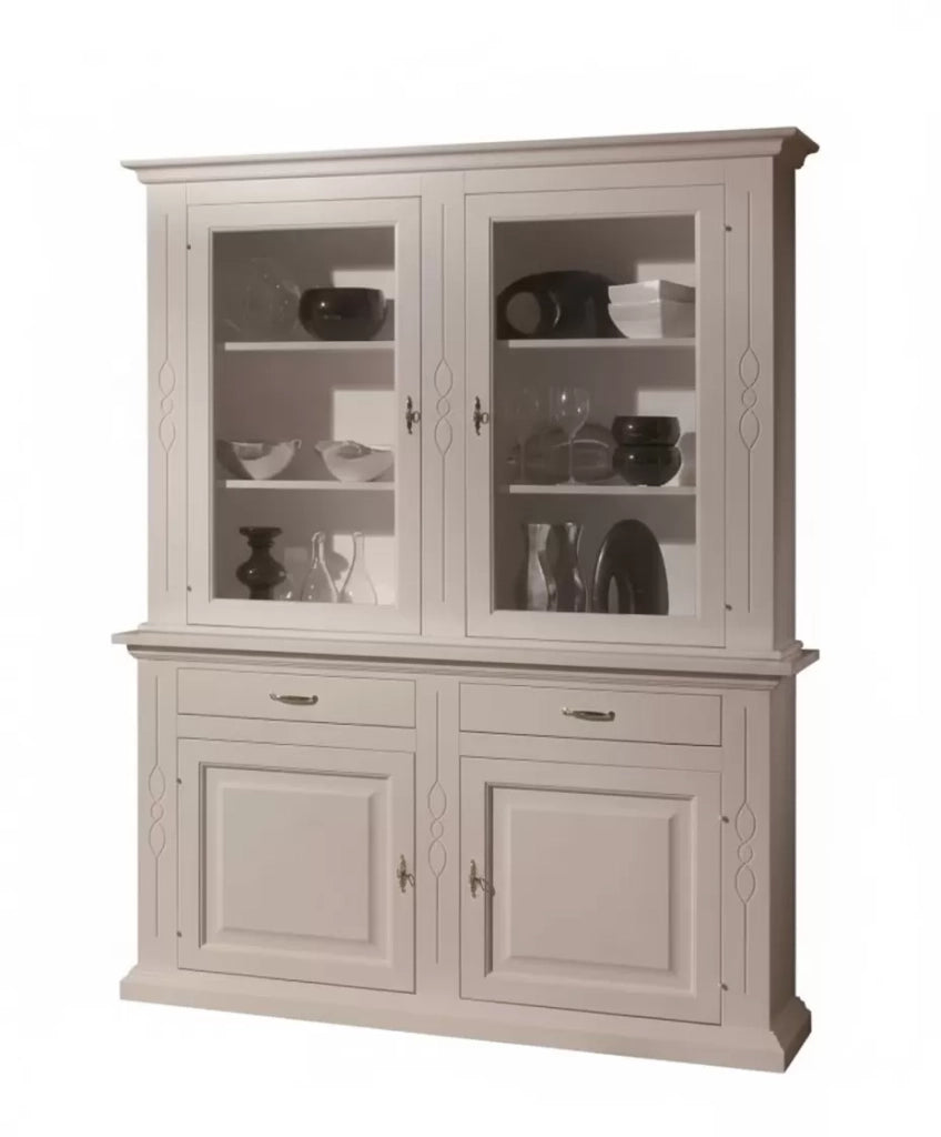 Cristalliera classica shabby bianco intarsi 168x48x222 - Mobili 2G