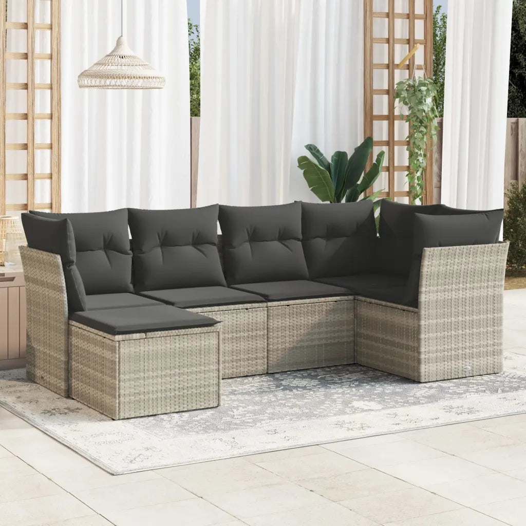 Set Divano da Giardino 6pz | Set Salotto da Giardino con Cuscini Grigio Chiaro Polyrattan
