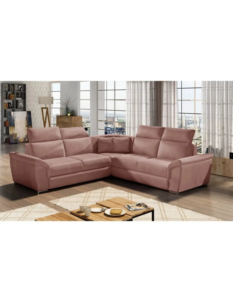 Divano ad angolo FREDERICO Rosa con poggiatesta regolabili 266x266cm