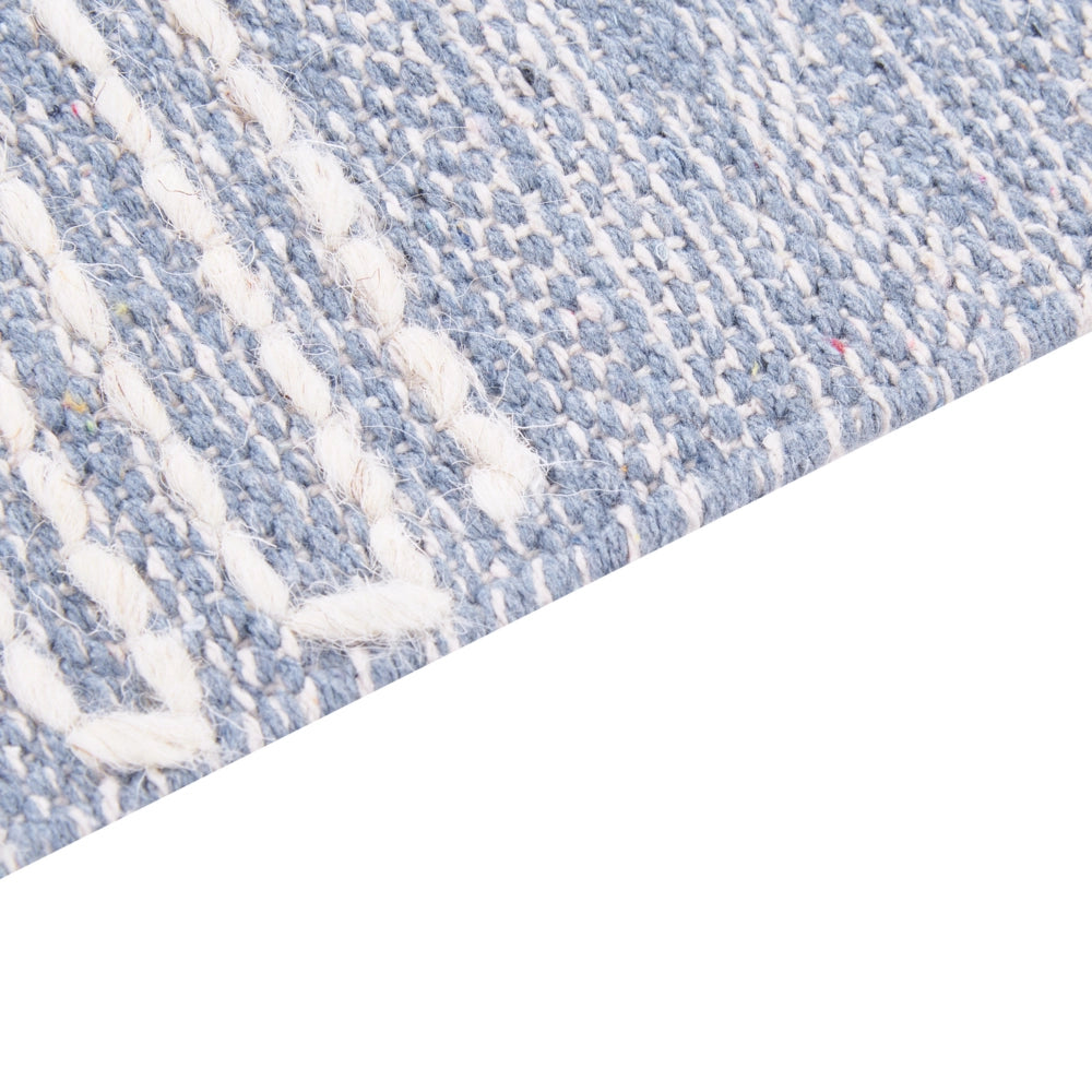 Tappeto in cotone e lana con nappe bianco blu 160 x 230 cm soggiorno camera da letto