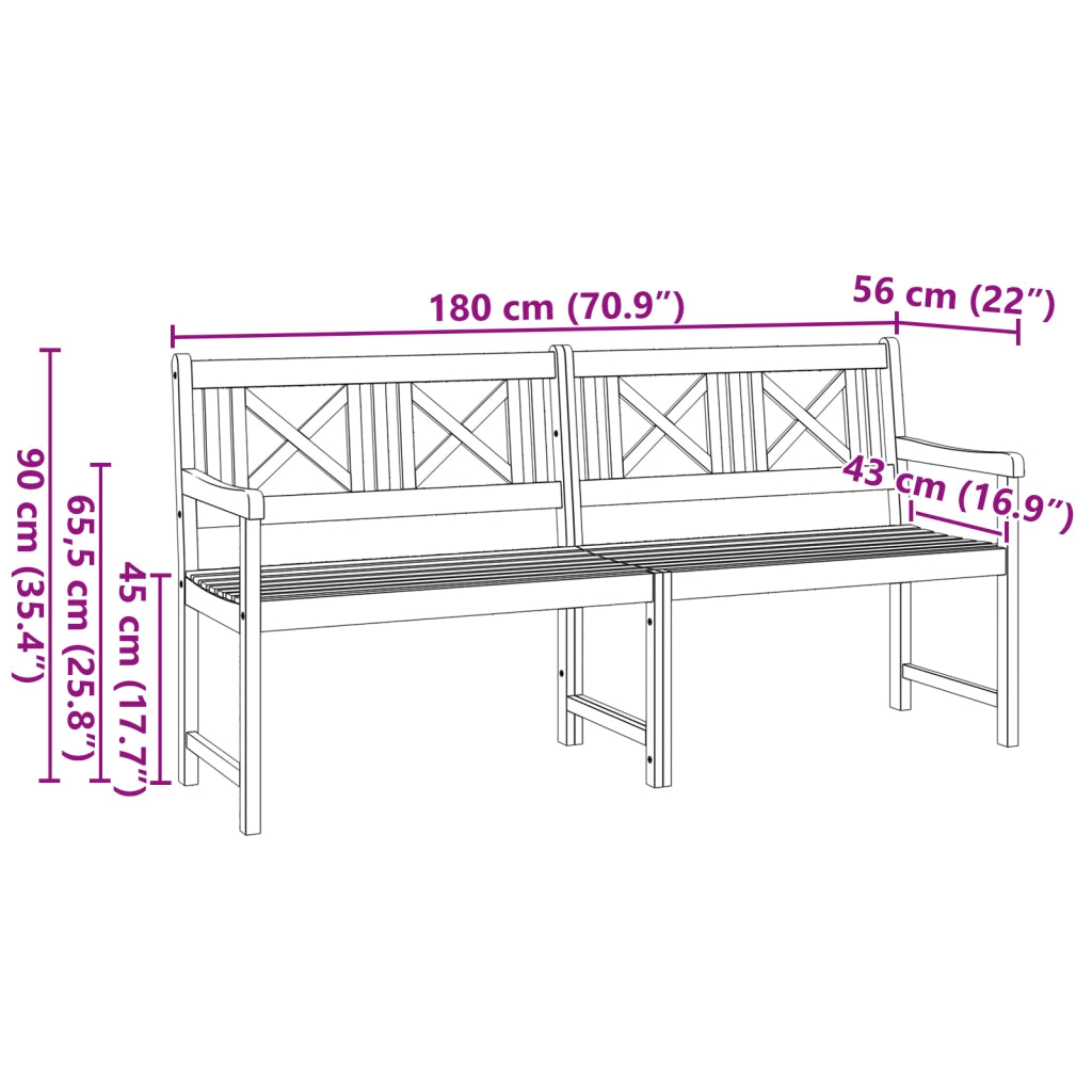 Panchina da Giardino 180x56x90 cm Legno Massello di Acacia