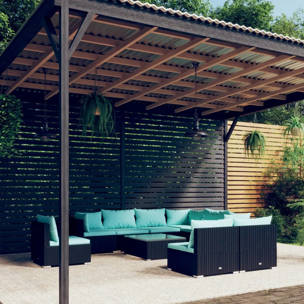 Set Divani da Giardino 10 pz con Cuscini in Polyrattan Nero cod mxl 34589