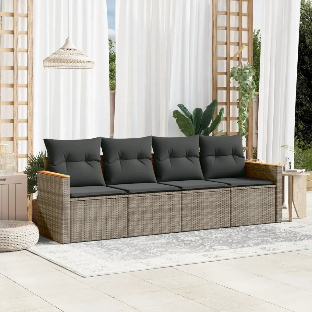 Set Divani da Giardino 4 pz | Set Salotto da Giardino con Cuscini in Polyrattan Grigio