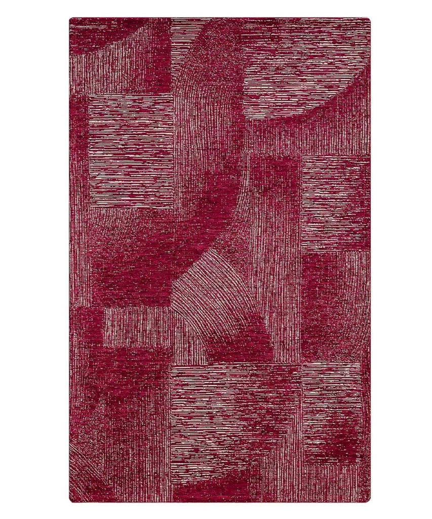 Tappeto Arredo GRAFFIO ROSSO MAGENTA salotto soggiorno camera, disegno geometrico con linee stile astratto, multiuso lavabile antiscivolo cm.85x150