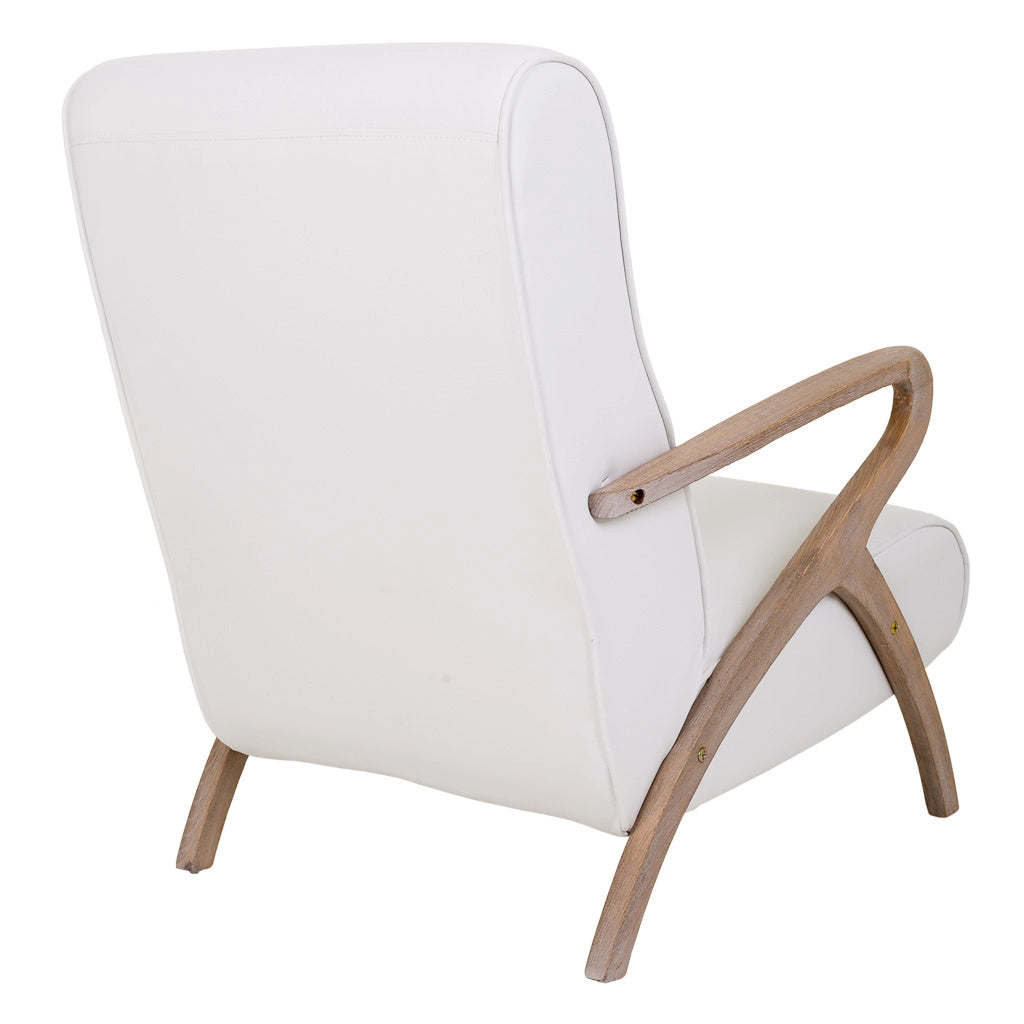 Poltrona in legno imbottita in similpelle bianca 57x55x33/85h