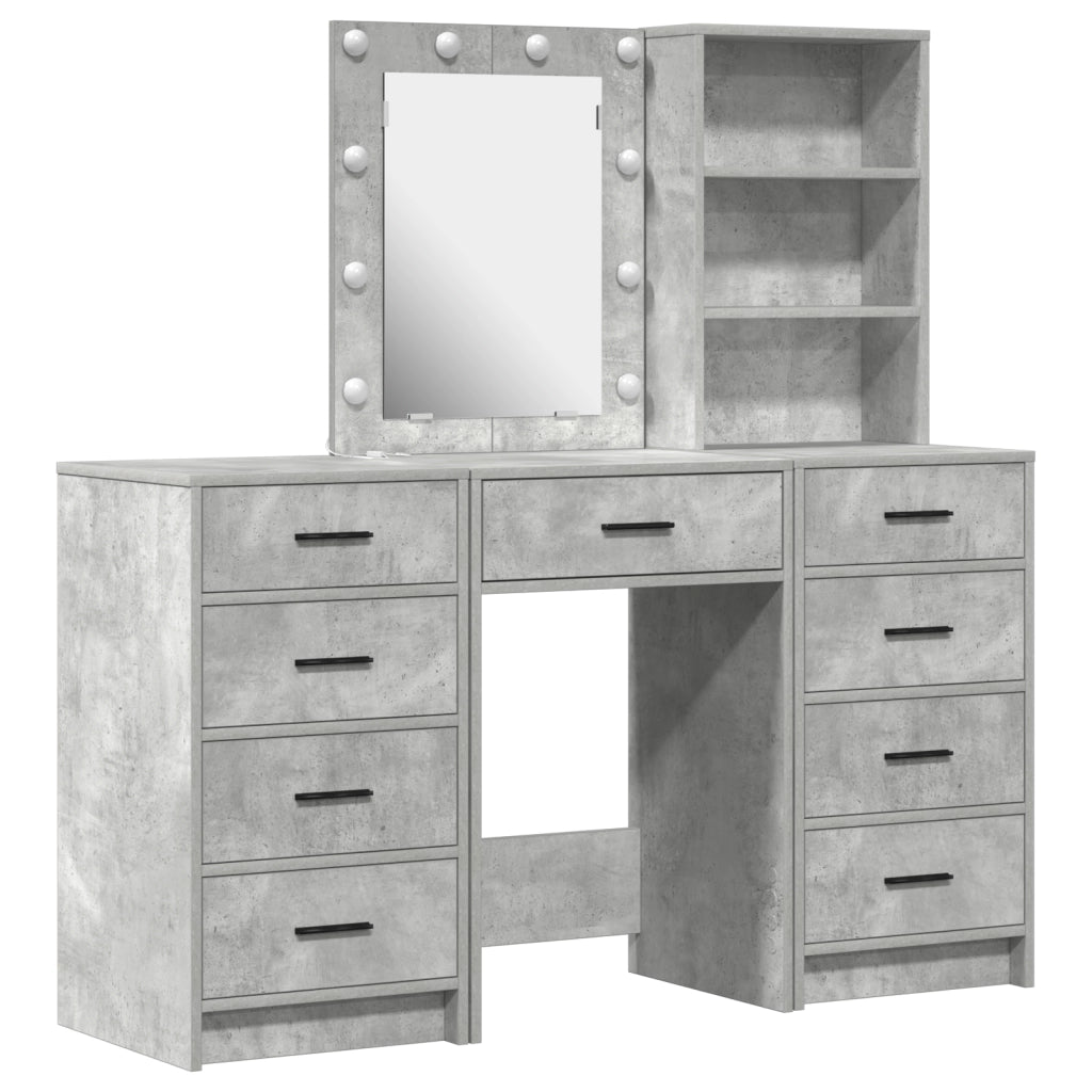 Set da Toeletta in 3 Pezzi con LED - Grigio Cemento Legno Ingegnerizzato