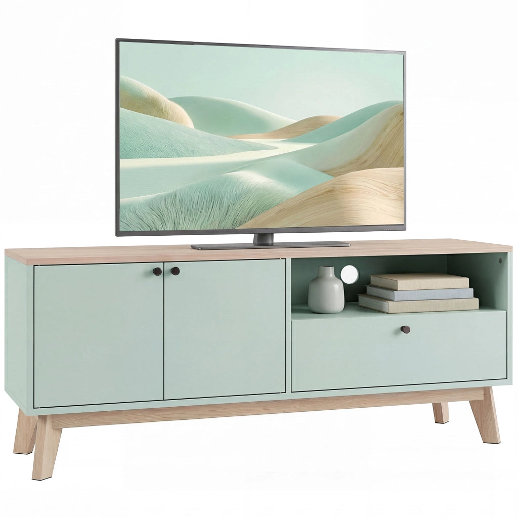 Mobile TV 120 cm con 2 ante, cassetto e ripiano ¨C zephmum ¨C verde chiaro