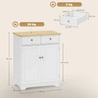 Credenza Bassa con Armadietto 2 Ante, Ripiani Regolabili e 2 Cassetti, Bianco e Legno