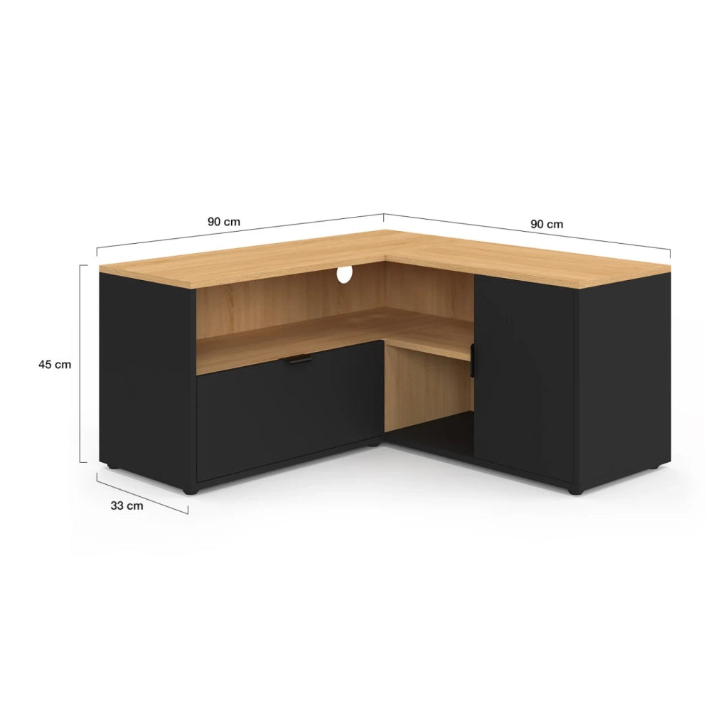 IDMarket - Mobile TV angolare BALTAZAR 90 x 90 cm in faggio e nero