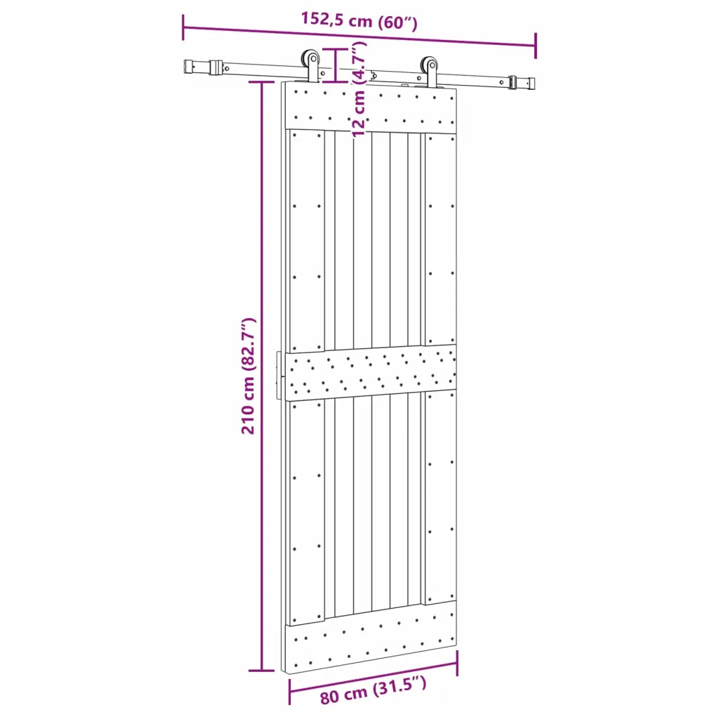 Porta scorrevole NARVIK Naturale e Nero 80 x 210 cm (152,5 cm) 3445312