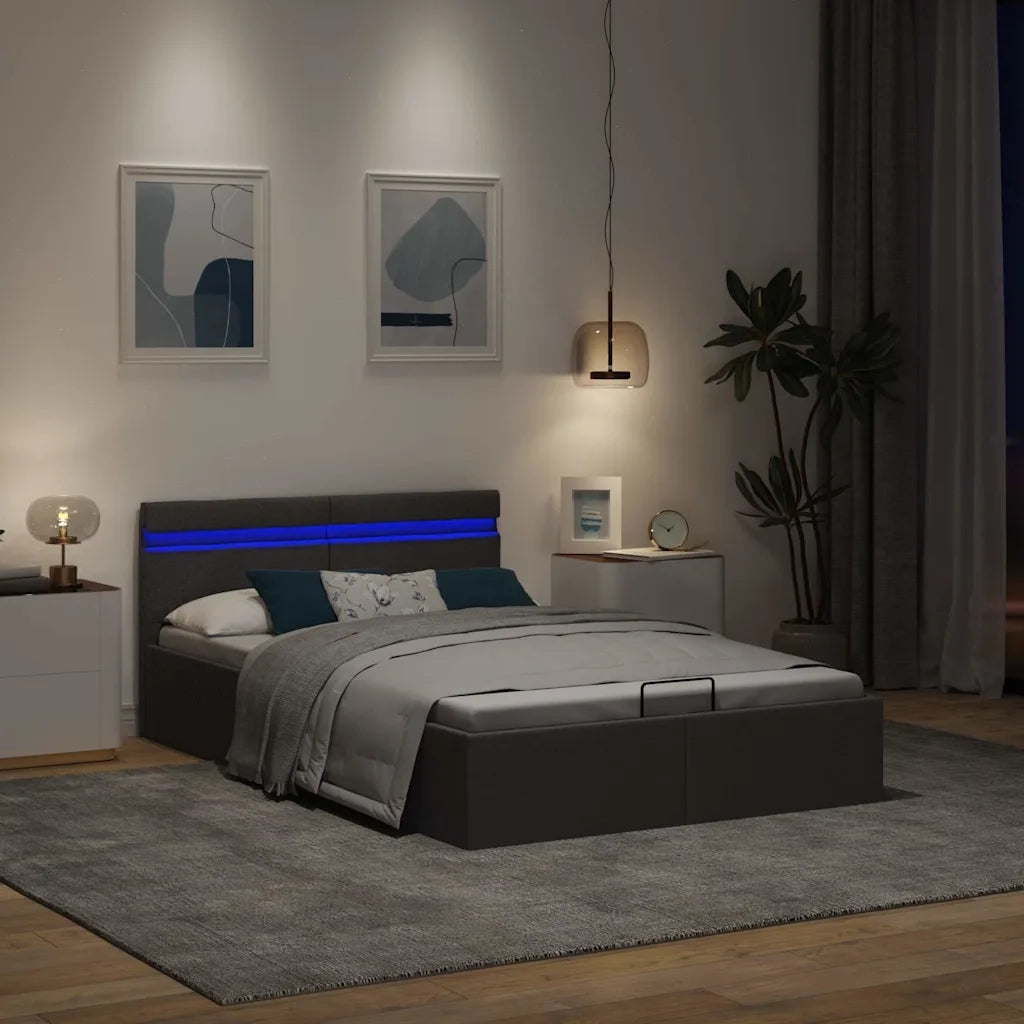 Giroletto con Contenitore e LED Grigio Scuro Tessuto 120x200 cm